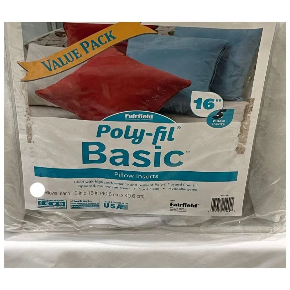 FAIRFIELD Joann Fabric Set of 5 Poly-Fil Pillow Form Inserts White 16X16 NEW